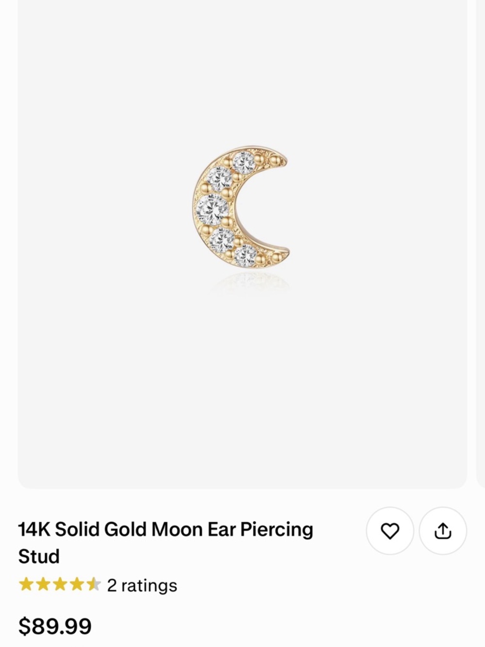 14k solid Gold Moon and Star AAA Zirconia Stud Earrings - Asymmetric Celestial - Picture 4 of 17